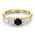 thumbnail image 3 of Gem Stone King 18K Yellow Gold Plated Silver Black Onyx and White Zirconia Engagement Ring for Women | 1.98 Cttw | Round 5MM | Gemstone December Birthstone | Size 7, 3 of 6