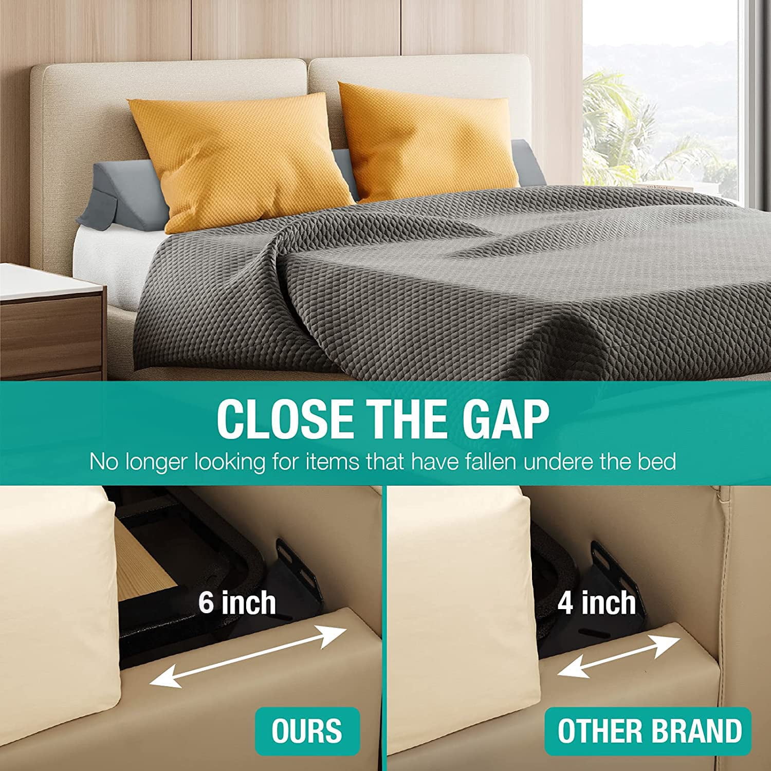 Full Size Bed Wedge Pillow/headboard Pillow Wedge/mattress Gap Filler To Close (0-6") Between Headboard And Mattress (gray 54"x10"x6")