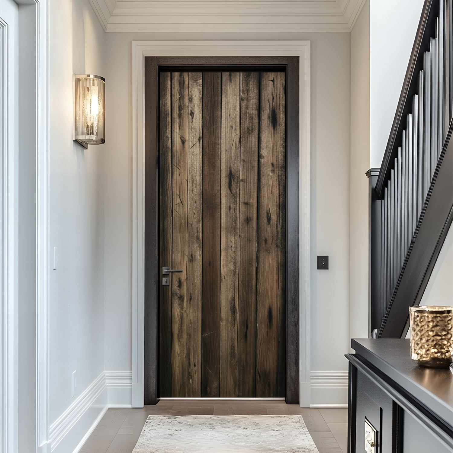 Door Stickers Peel and Stick Door Mural Rustic Wooden Wall Panels Natural Vintage Warm Removable Wallpaper 30.3''x78.7'' Self-Adhesive Mural for Kitchen Living Room Bedroom Decor