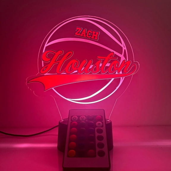 Houston American Basketball Sports Fan Team Sports Themed Ball Lamp Night Light LED Personalized Free Name Room Man Cave Decor 16 Colors & Remote, Made in America!