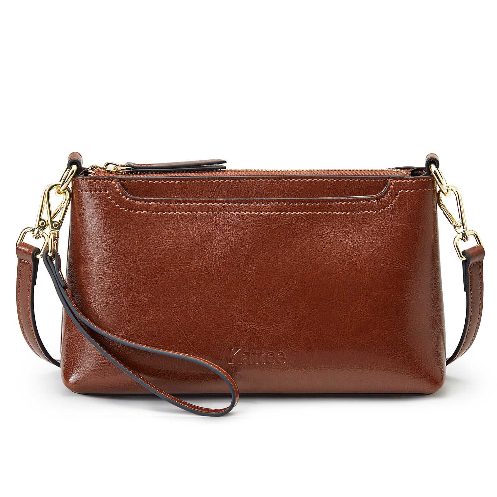 Kattee Leather Crossbody Bags for Women Trendy, Small Shoulder Purses and Handbags, Clutch Wristlet Wallet with 2 Straps