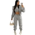 thumbnail image 1 of Women's 3 Piece Padded Hooded Sweatshirt Sports Casual Outfit Tracksuit Set, 1 of 2