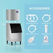 OUTBID Split Commercial Ice Maker Machine 600LBS/24H with 350lbs Ice Bin, Nugget Ice Makers Commercial, Clear Cube Pellet Ice Maker, Fast Ice Maker Ice-Ready in 8-15mins