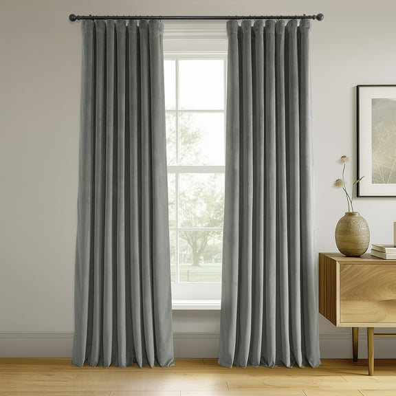 Half Price Drapes Signature Silver Grey Velvet Blackout Curtains for Bedrooms(1 Panel), 50WX 108L