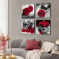 thumbnail image 4 of Red Rose Wall Decor Bathroom Pictures Flower Artwork for Couples Bedroom Vintage Black and White Canvas Wall Art Romantic Floral Posters Painting Living Room Kitchen Home Decorations 16x16" 4 Pieces, 4 of 6