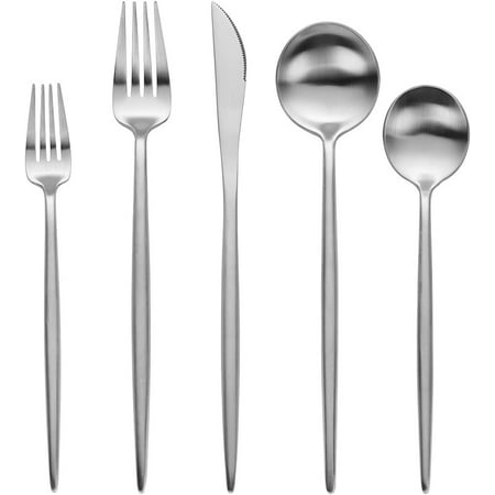 

Hd Matte Silverware Set 20-Piece 18/10 Stainless Steel Flatware Cutlery Utensils Tableware Set Service 4 Great Gift Friends/Family Dishwasher Safe (4 sets Black-A)