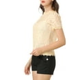thumbnail image 5 of MODA NOVA Junior's Scalloped Trim Short Shirred Sleeves Sheer Floral Lace Blouse Beige XS, 5 of 6