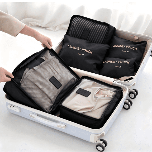 6 Set Packing Cubes for Suitcases, Packing Cubes with Shoe, Cosmetics, Clothing, Accessories Bags for Travel Luggage Organizer Women Men(black)