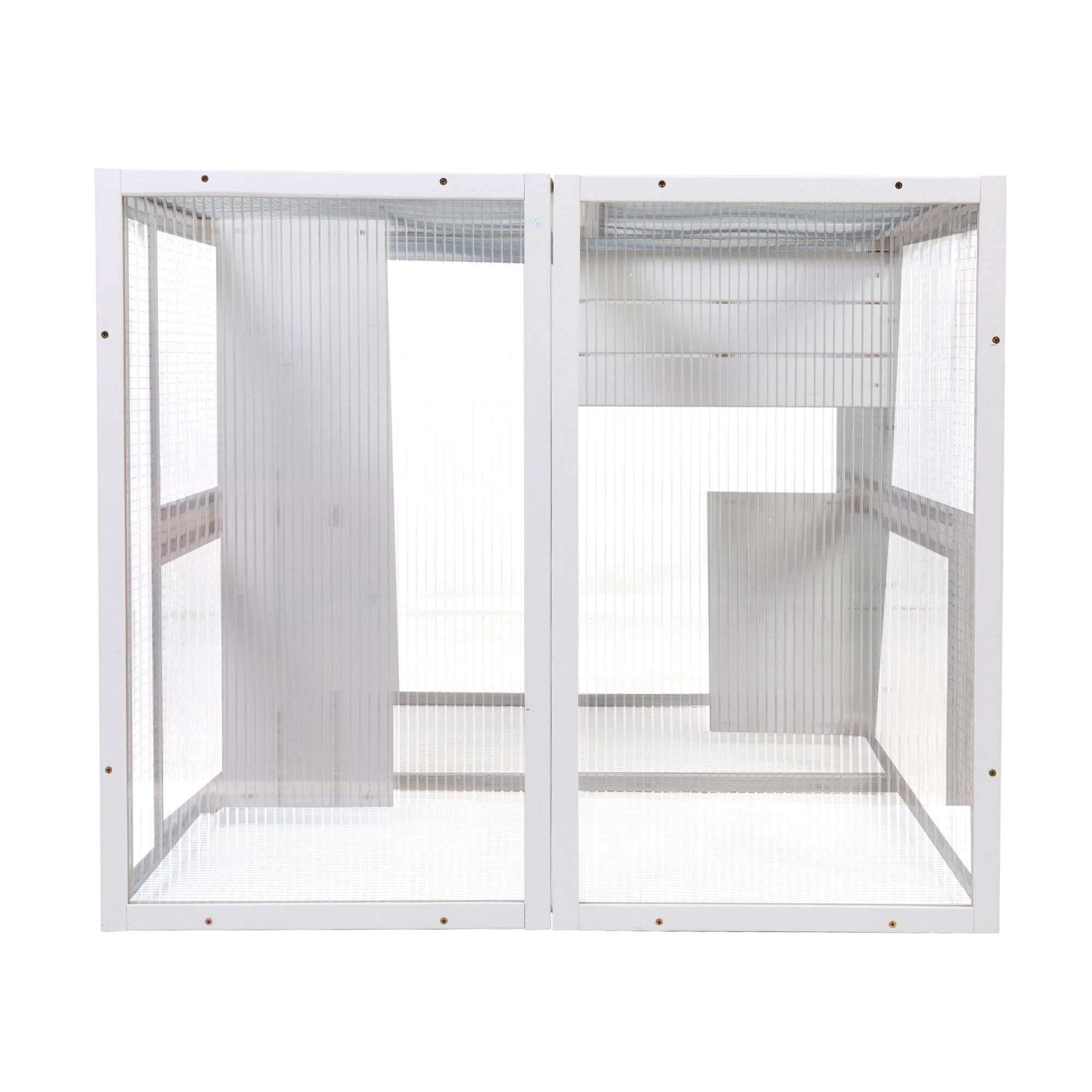 Pefilos 64" Cat House Outdoor Catio Cat Enclosures Wooden Kitty House with Platforms, Waterproof Roof, Hammock, White Pefilos 64" Cat House Outdoor Catio Cat Enclosures Wooden Kitty House with Platforms, Waterproof Roof, Hammock, White