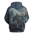 thumbnail image 2 of LAOLIUSN Men’s 3D Wolf Hoodie All Over Print Pullover Hooded Sweatshirt, Galaxy Moon Wolf Pack Graphic, Soft Stretch Polyester Spandex, S-4XL, 2 of 6