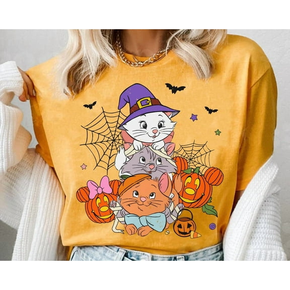 Berlioz Toulouse And Marie with Mickey Minnie Mouse Pumpkin Comfort Colors T-Shirt, The Aristocats Halloween Shirt, Disney Halloween Party