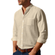thumbnail image 1 of Camisa de y Algodón para Hombre, de Larga, Sin Cuello, Informal, con Botones, Transpirable, para Playa. Caqui XL, 1 of 6