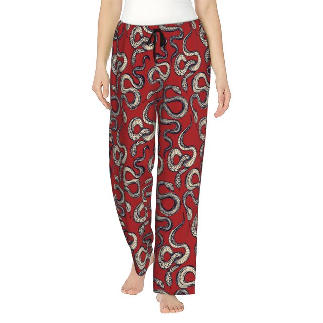 Fotbe Snake Pantalones de Pijama para Mujer, Pantalones de Dormir, Pantalones Pj con Cordón y Bolsillos-Large