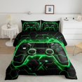 thumbnail image 3 of Feelyou Futuristic Gamepad Queen Comforter Set, Neon Glowing Honeycomb Bedding Sets, Glitter Green Games Console Reversible Bedding Comforter Set, Luxury Bedroom Decor, 3 Pieces, 3 of 9