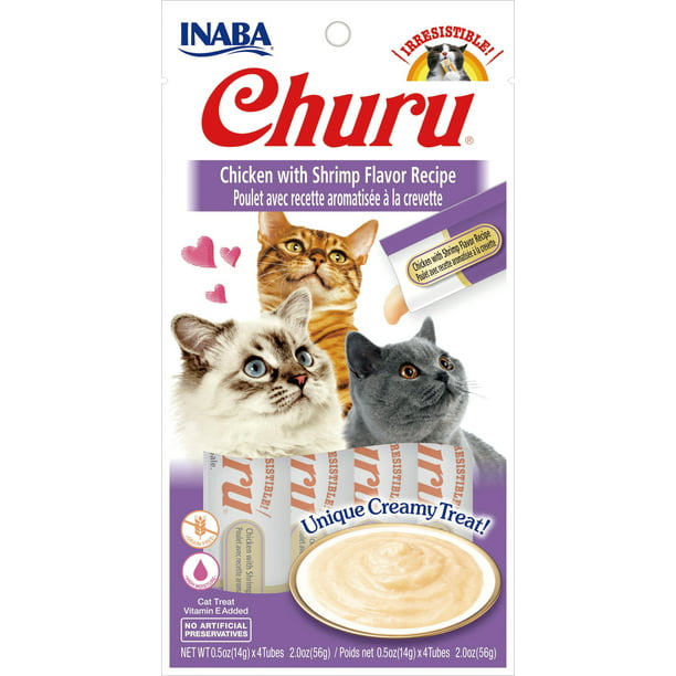 Inaba Churu GrainFree Cat Treat, Chicken with Shrimp Puree, 4 Tubes
