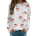 thumbnail image 1 of Bmisegm Women T-Shirt à Manches Longues Col Rond pour Femmes, Usage Quotidien à la Maison Ou en Extérieur, Haut Imprimé, Chandail en Molleton Décontracté pour Blanc TG, 1 of 5
