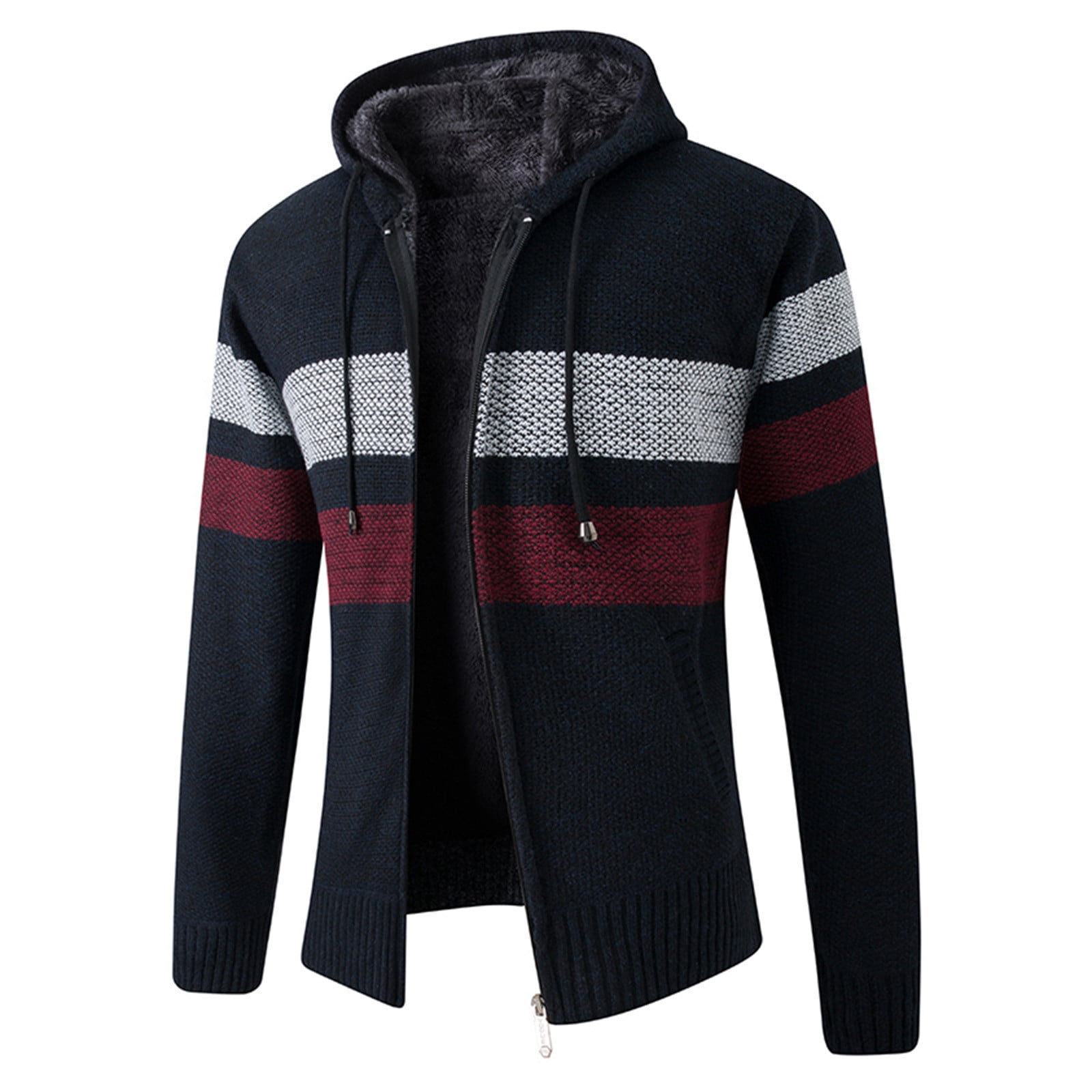 Dtydtpe sweaters for men Hooded Color Matching Plus Padded Sweater Coat