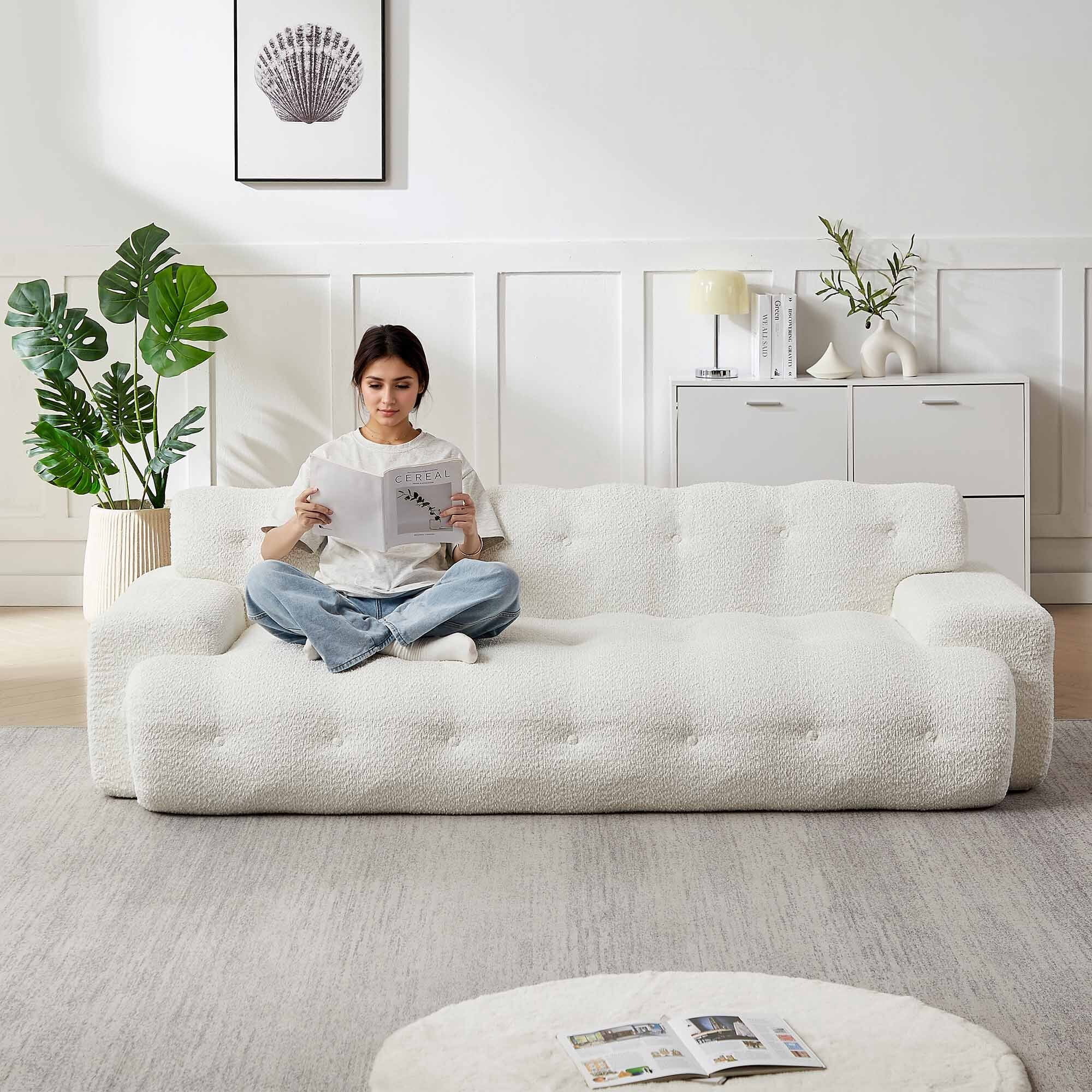 Lunale Boneless Cloud Sofa, No Assembly Required, Modern 3-Seater Chenille Couch for Living Room, Beige