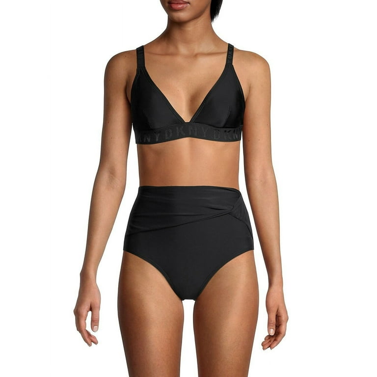 DKNY BLACK Triangle Logo Bikini Swim Top, US Large 