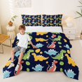 thumbnail image 2 of Feelyou Egg Dinosaur Full Size Comforter Sets for Kids Boys Girls, Ancient Wildlife Bedding Sets, Navy, Polkadot Reversible, 3-Piece, 2 of 6