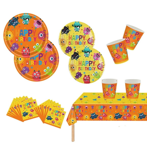 Monster Bash Party Supplies Set Plates Cups Tablecloth Napkins Birthday Decorations