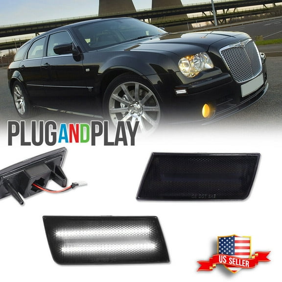 GTINTHEBOX 2X SMOKE LENS WHITE LED FRONT SIDE MARKER LIGHTS for 2005-2010 CHRYSLER 300 300C