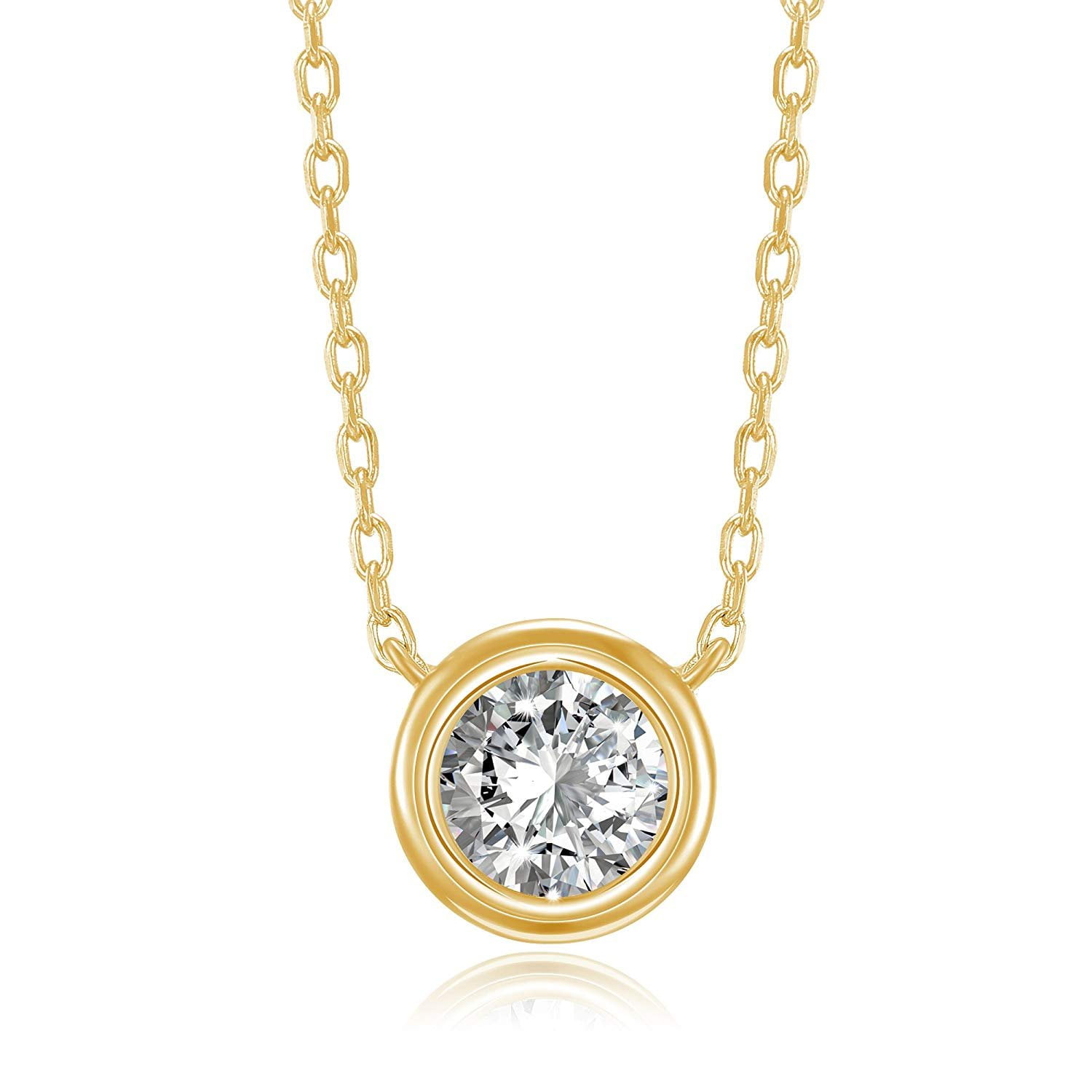 2Ct Bezel Solitaire Simulated Diamond Pendant Necklace 14K Yellow Gold Finish