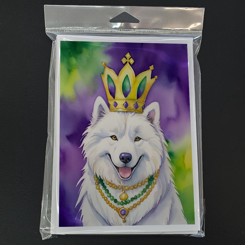 Samoyed King of Mardi Gras Greeting Cards Pack of 8 7 in x 5 in