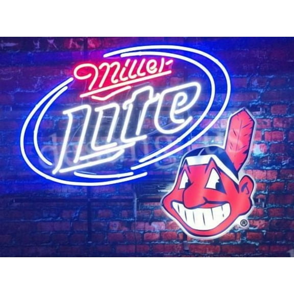 Queen Sense 20"x16" Custom Millers Lite For Clevelands Sports League Indians Neon Sign Man Cave Beer Pub Bar Artwork Handmade Wall Decor Gift Neon Light 120MLLCILB