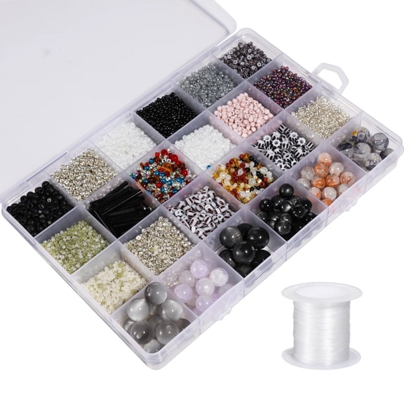 Assorted Glass Beads for Jewelry Making, Black-Themed 24-Grid Glass Bead Kit with Clear Plastic Box, Beads for DIY Necklaces Bracelets Earrings