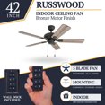 thumbnail image 2 of Prominence Home Russwood 42 Inch Farmhouse Ceiling Fan with No Light, Bronze, 2 of 12