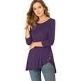 thumbnail image 1 of Blusas de túnica elástica casual con cuello redondo y manga 3/4 para mujer Morado Oscuro S, 1 of 6