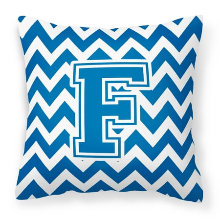 Letter F Chevron Blue and White Fabric Decorative Pillow