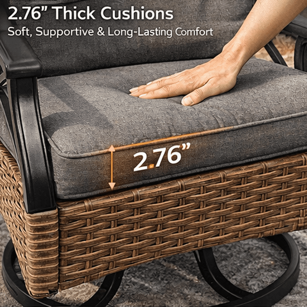 Patio Furniture Set, 3 Pieces Outdoor Swivel Rocker Chairs Set of 2, Rattan Wicker Conversation Set with 2 Rocking Swivel Chairs & Side Table, 360° Rotation Deep Seating for Porch Backyard Deck