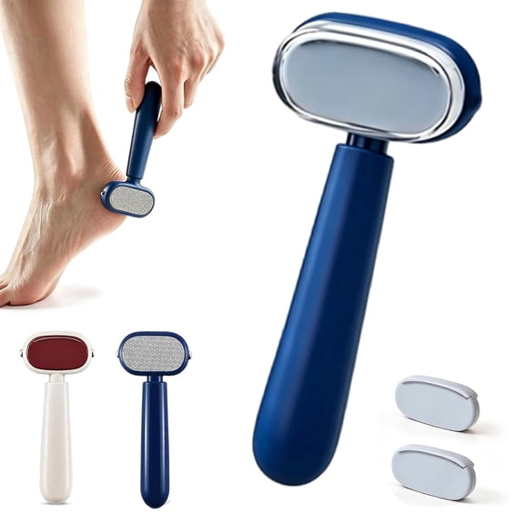 Double-Sided Foot Scraper for Callus Removal – Stainless Steel Foot File Rasp, Arc-Shaped Dead Skin Remover for Cracked Heels & Corns, Ergonomic Anti-Slip Handle,Replaceable Rasp