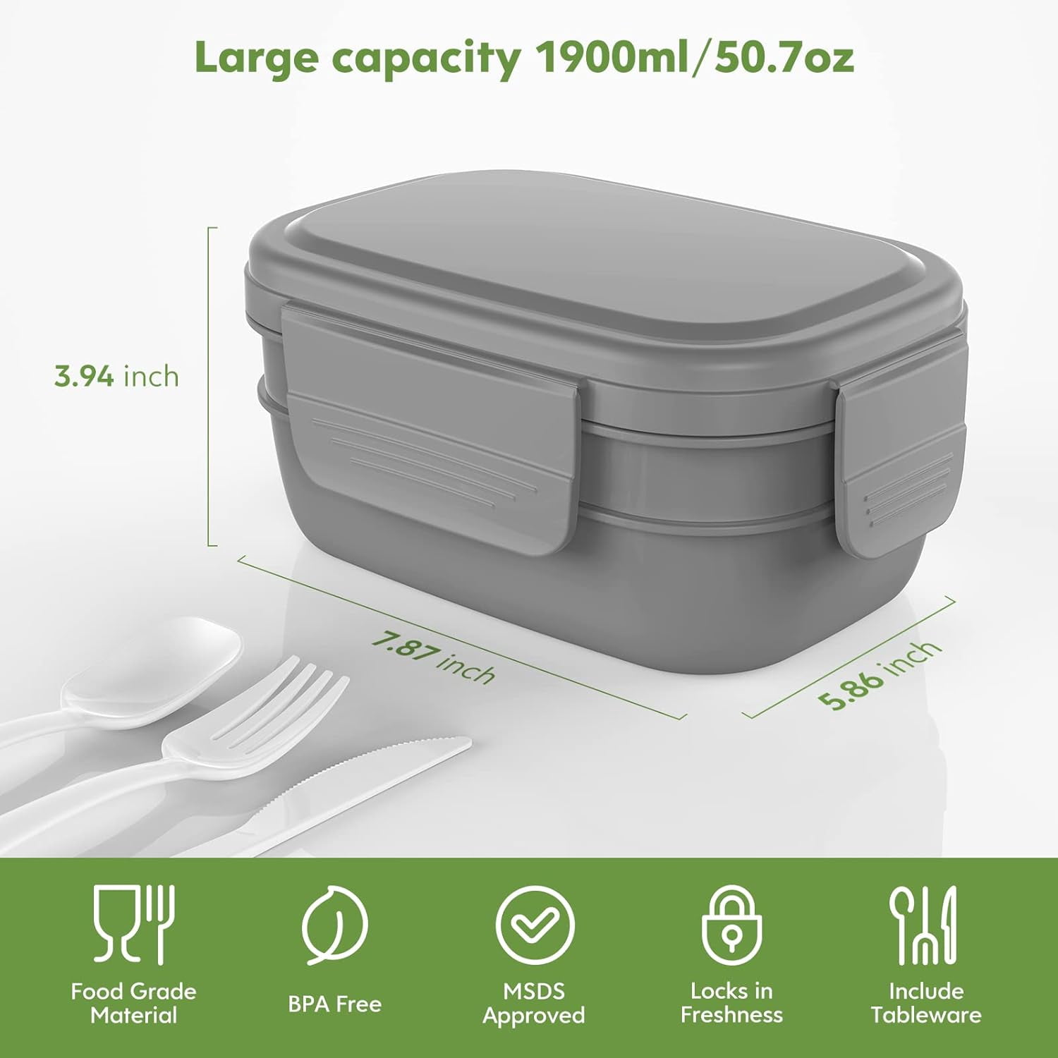 Ahot Adult Lunch Box Bento Lunch Containers for Adults, Modern Minimalist Design Bento Box with Utensil Set, Leak-Proof Lunchbox for Dining Out, Work, Picnic