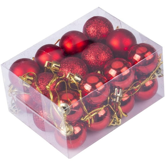 24pcs Christmas Ball Baubles, 1.2" Shatterproof Assorted Plastic Hang Balls Pendant for Tiny Xmas Tree Decoration