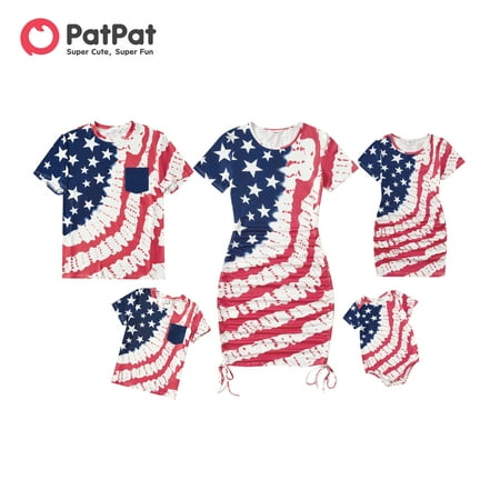 

PatPat Independence Day Family Matching Allover Print Short-sleeve Drawstring Ruched Bodycon Dresses and T-shirts Sets