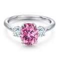 thumbnail image 3 of Gem Stone King 925 Sterling Silver Pink Moissanite and Sky Blue Aquamarine Engagement Ring for Women | 2.50 Cttw | Oval 9X7MM | Gemstone Birthstone | Size 9, 3 of 6