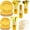 Gold, variant on 200 PCS Gold Disposable Party Supplies, Disposable Party Tableware Set with Gold Paper Plates, Paper Cups, Napkins, Plastic Knives, Forks and Spoons (25 Guests)