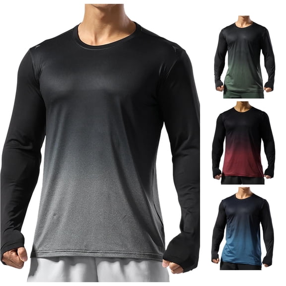Afdoent Mens Long Sleeve T-Shirt Men Gradient Crew Neck T Shirts Casual Breathable Loose Sports T Shirt Vacation Soft Top
