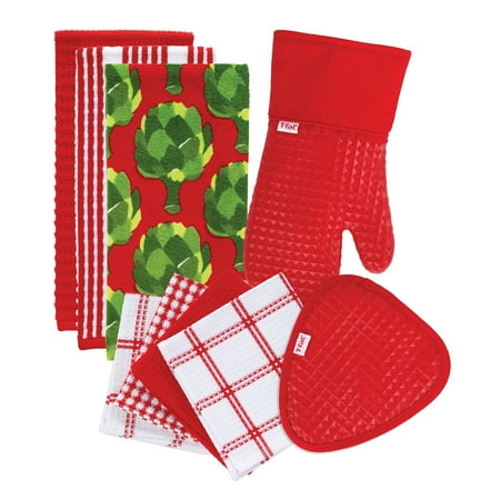 Kitchen Linens Basics Set, Nine Pack, Red