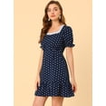 thumbnail image 3 of Unique Bargains Women's Dots Print Square Neck Ruffle Hem Above Knee Casual Dress S Dark Blue, 3 of 6
