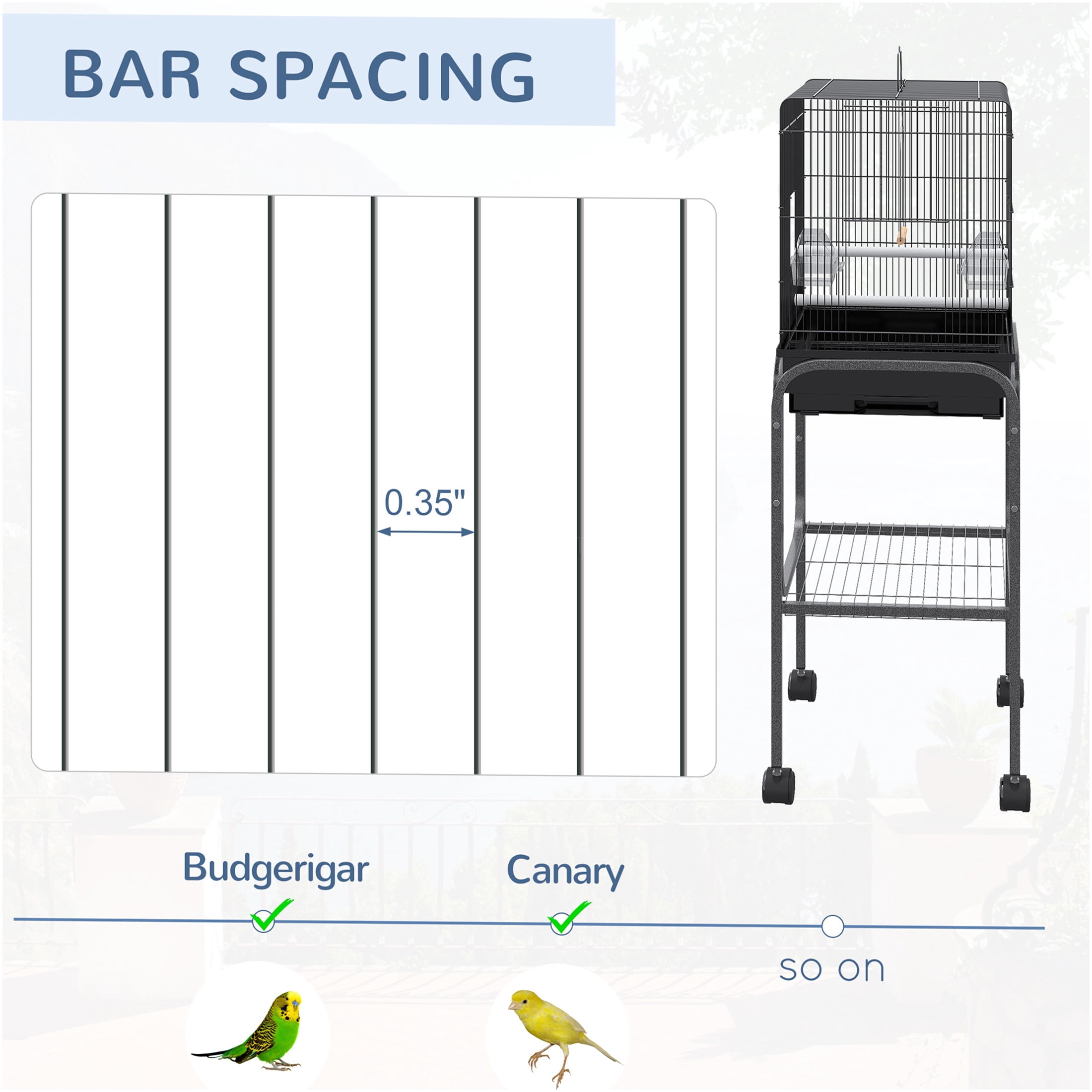 JERFIT 70'' Large Black Metal Bird Cage with Rolling Stand, Flight Parrot Cage Aviary for Parakeets Finches Cockatiels, Bird House with Feeder Doors & Slide-Out Tray