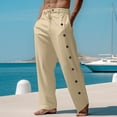 thumbnail image 1 of Pantalones largos para hombre, de algodón y lino, con cintura elástica, transpirables, cómodos y suaves, para playa, informales., 1 of 6