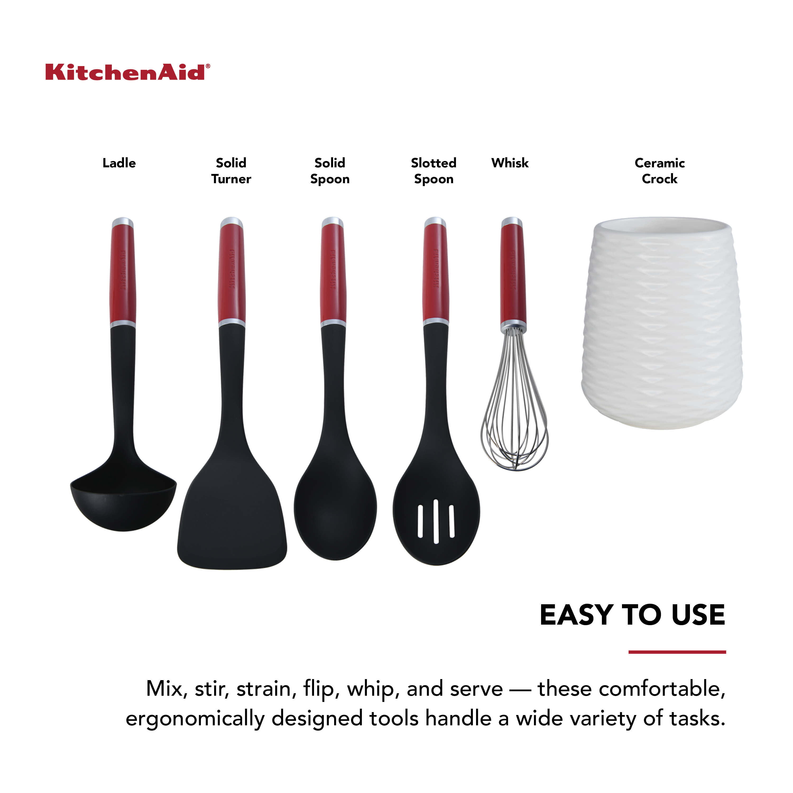 KitchenAid 6 Piece Utensil Set and Holder, Non-Stick and Dishwasher Safe  Cooking Tools