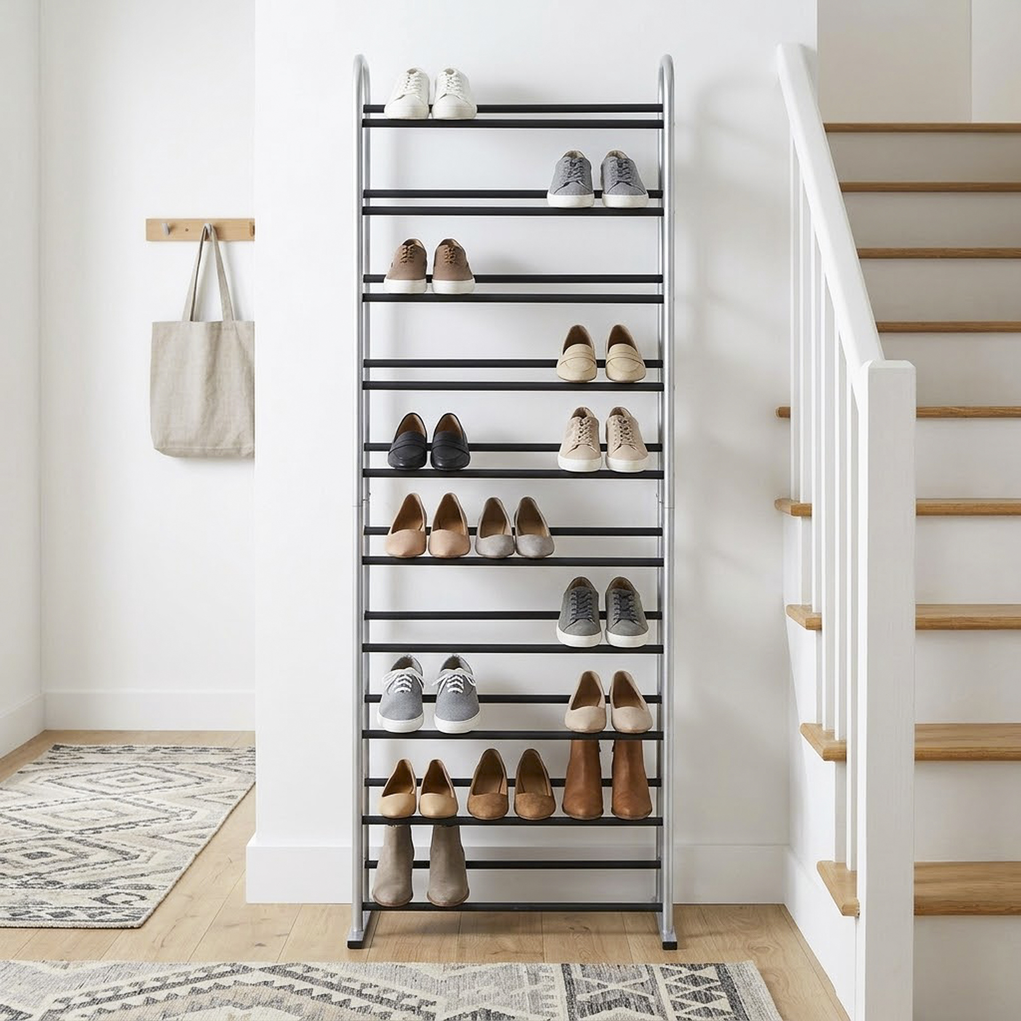 Mainstays 10-Tier Shoe Rack, Silver and Black photo 6