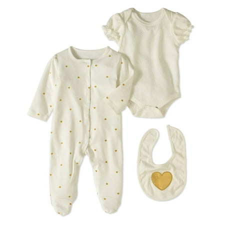 Bon Bebe Newborn Girl Bodysuit, Sleep 'N Play & Bib, 3pc Set