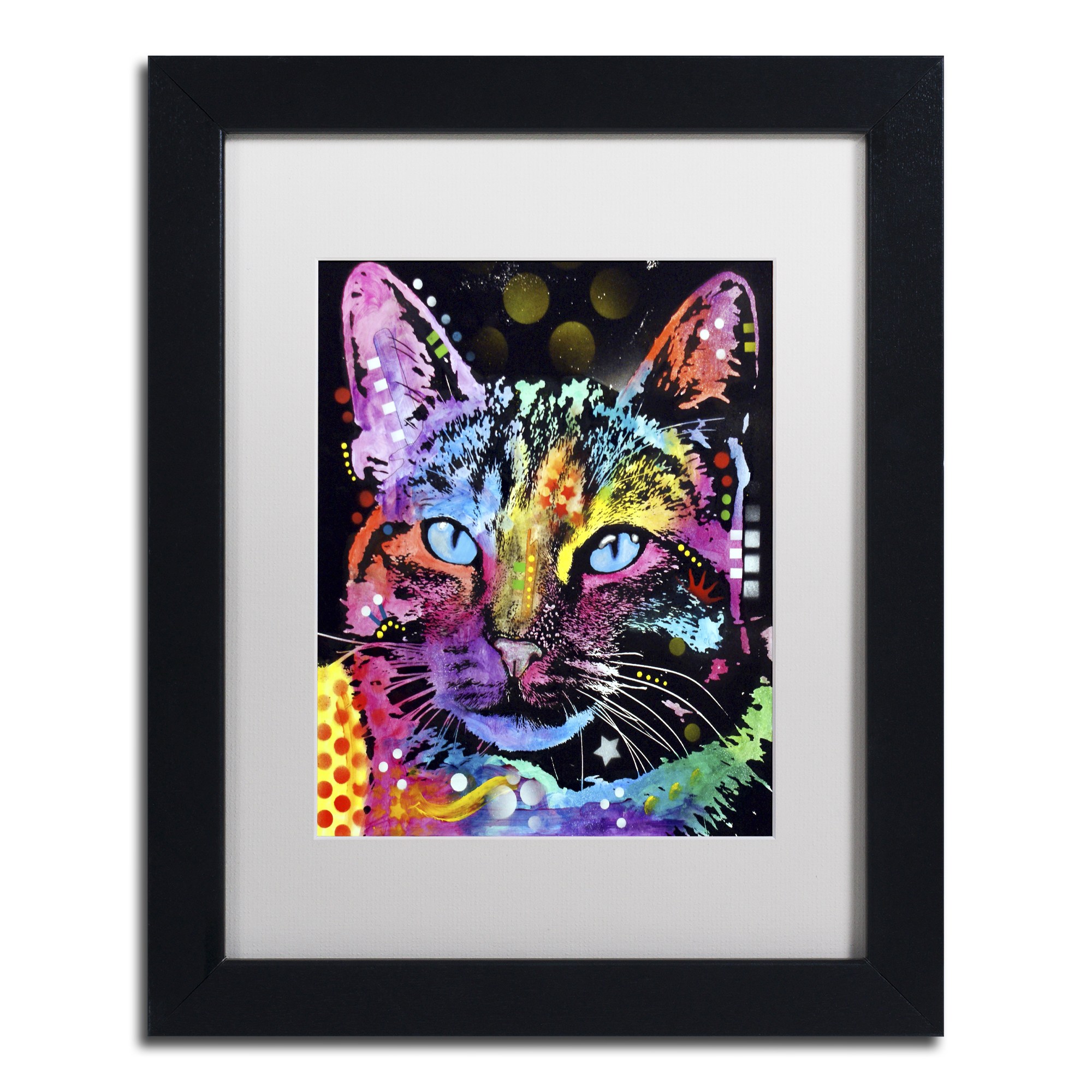 Trademark Fine Art "Thoughtful Cat" Canvas Art by Dean Russo, White Matte, Black Frame