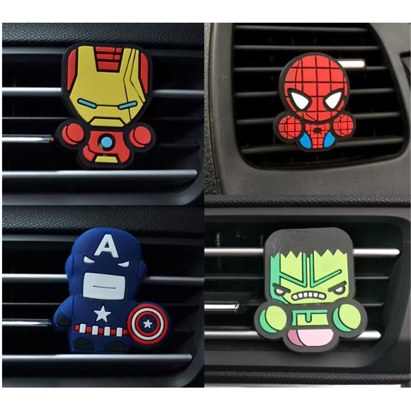 Sujetadores para rejilla de ventilación del auto Rawan Fresh, 4 piezas, superhéroes caricaturescos